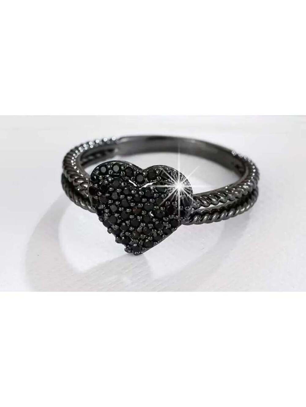 New - Unique - Gun Black Heart-shaped Zirconia Ring - Size 7